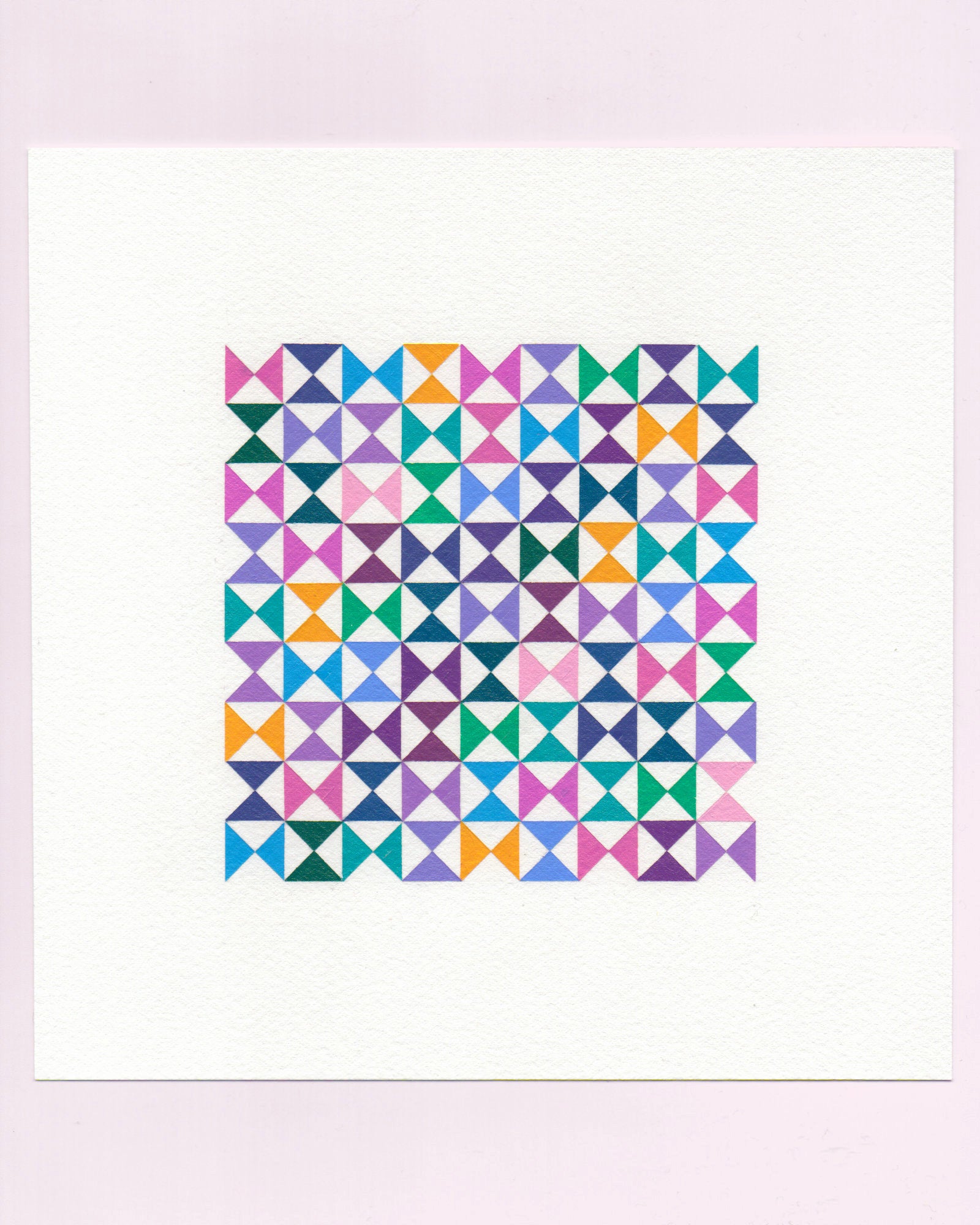 Bold, graphic multicoloured abstract painting with repeating geometric shapes, 11 July (011/365) by Victoria Mardon, 365: A Year in Colour series.