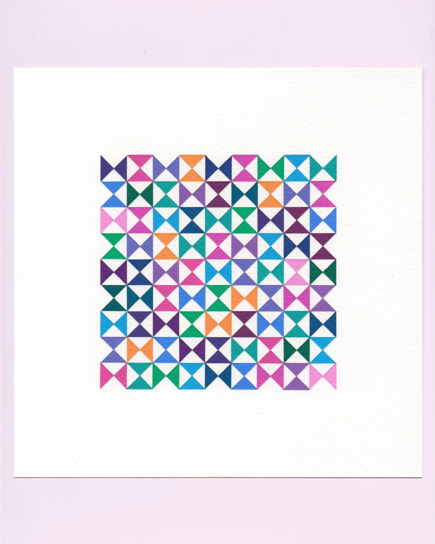 Bold, graphic multicoloured abstract painting with repeating geometric shapes, 12 August (043/365) by Victoria Mardon, 365: A Year in Colour series.