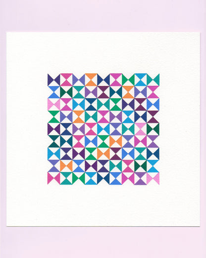 Bold, graphic multicoloured abstract painting with repeating geometric shapes, 12 August (043/365) by Victoria Mardon, 365: A Year in Colour series.