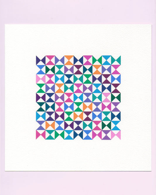 Bold, graphic multicoloured abstract painting with repeating geometric shapes, 12 August (043/365) by Victoria Mardon, 365: A Year in Colour series.