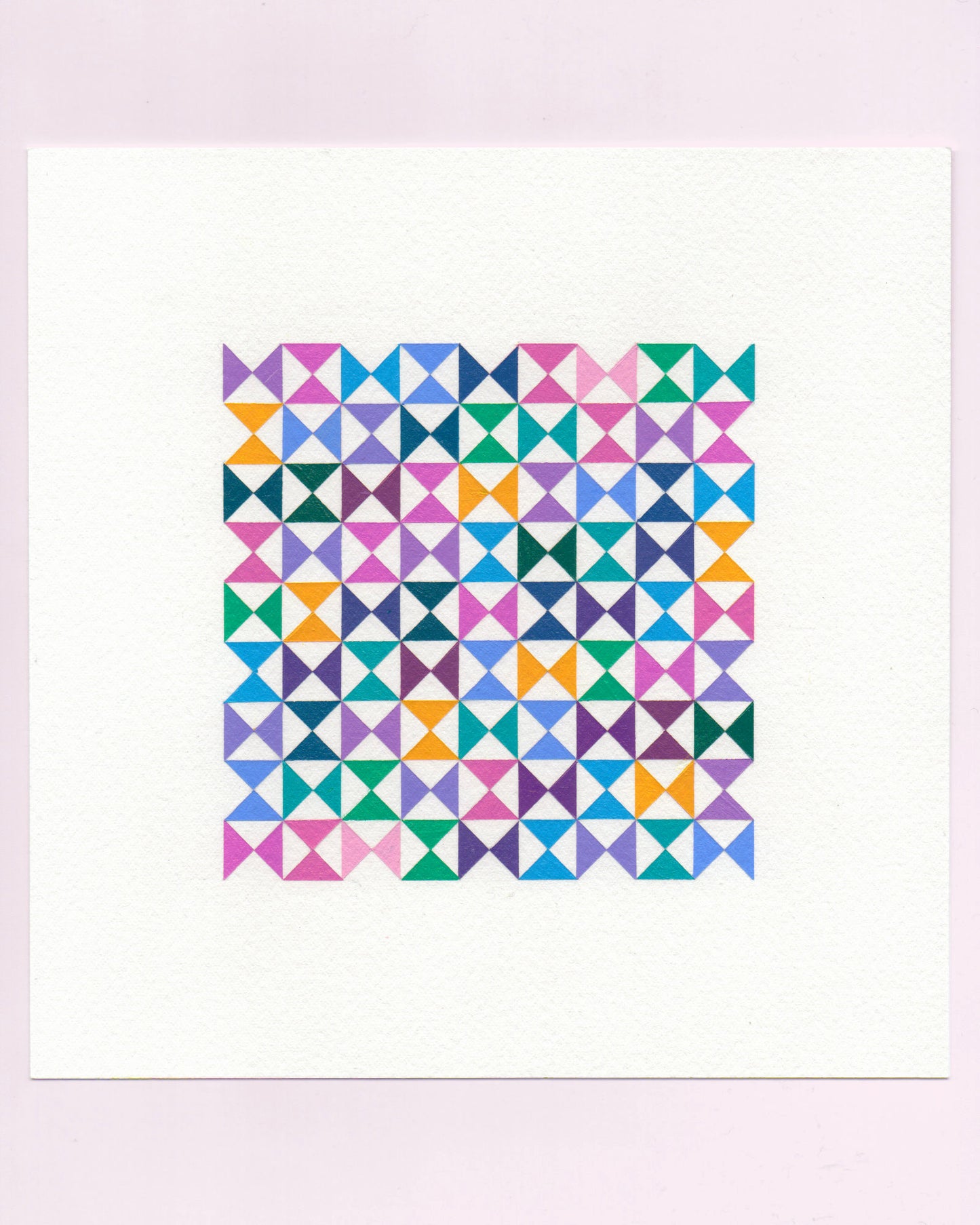 Bold, graphic multicoloured abstract painting with repeating geometric shapes, 12 July (012/365) by Victoria Mardon, 365: A Year in Colour series.