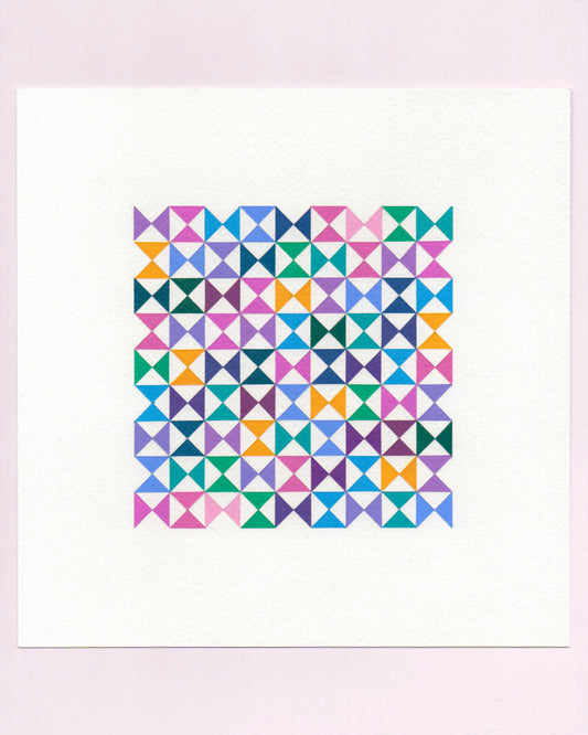 Bold, graphic multicoloured abstract painting with repeating geometric shapes, 12 July (012/365) by Victoria Mardon, 365: A Year in Colour series.