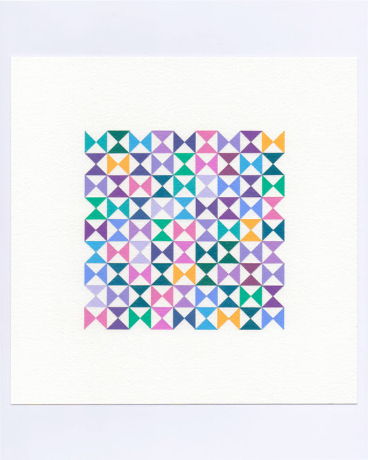 Bold, graphic multicoloured abstract painting with repeating geometric shapes, 12 October (104/365) by Victoria Mardon, 365: A Year in Colour series.