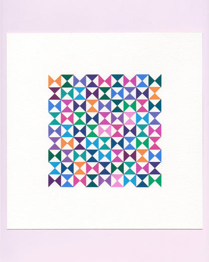 Bold, graphic multicoloured abstract painting with repeating geometric shapes, 13 August (044/365) by Victoria Mardon, 365: A Year in Colour series.