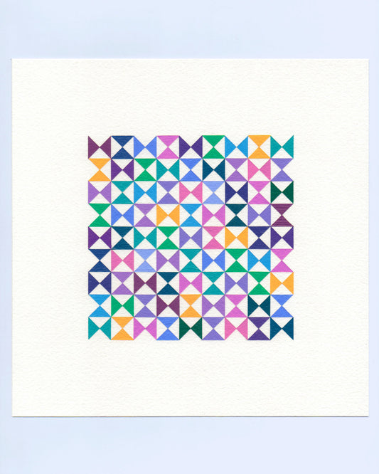 Bold, graphic multicoloured abstract painting with repeating geometric shapes, 13 November (136/365) by Victoria Mardon, 365: A Year in Colour series.