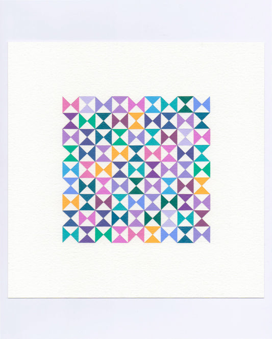 Bold, graphic multicoloured abstract painting with repeating geometric shapes, 13 October (105/365) by Victoria Mardon, 365: A Year in Colour series.