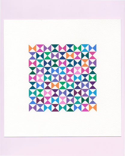 Bold, graphic multicoloured abstract painting with repeating geometric shapes, 14 August (045/365) by Victoria Mardon, 365: A Year in Colour series.