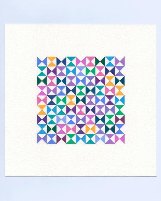 Bold, graphic multicoloured abstract painting with repeating geometric shapes, 14 November (137/365) by Victoria Mardon, 365: A Year in Colour series.