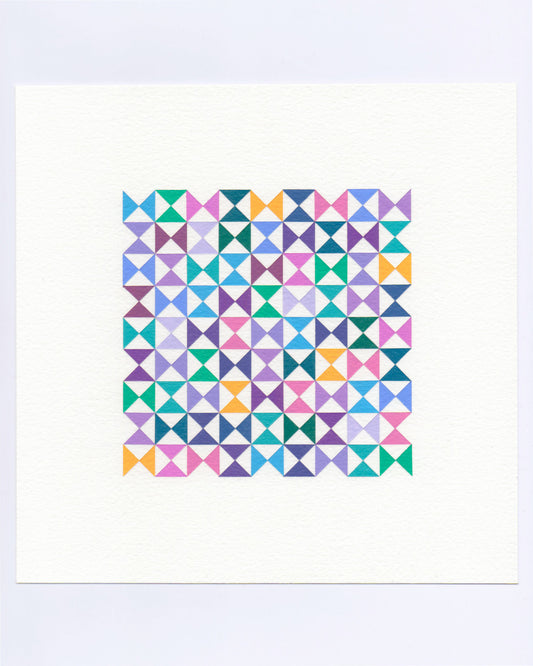 Bold, graphic multicoloured abstract painting with repeating geometric shapes, 14 October (106/365) by Victoria Mardon, 365: A Year in Colour series.