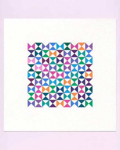 Bold, graphic multicoloured abstract painting with repeating geometric shapes, 15 August (046/365) by Victoria Mardon, 365: A Year in Colour series.