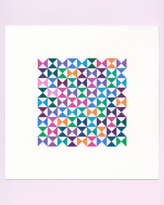 Bold, graphic multicoloured abstract painting with repeating geometric shapes, 15 August (046/365) by Victoria Mardon, 365: A Year in Colour series.