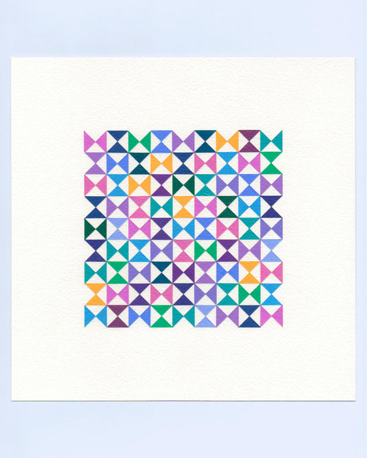 Bold, graphic multicoloured abstract painting with repeating geometric shapes, 15 November (138/365) by Victoria Mardon, 365: A Year in Colour series.