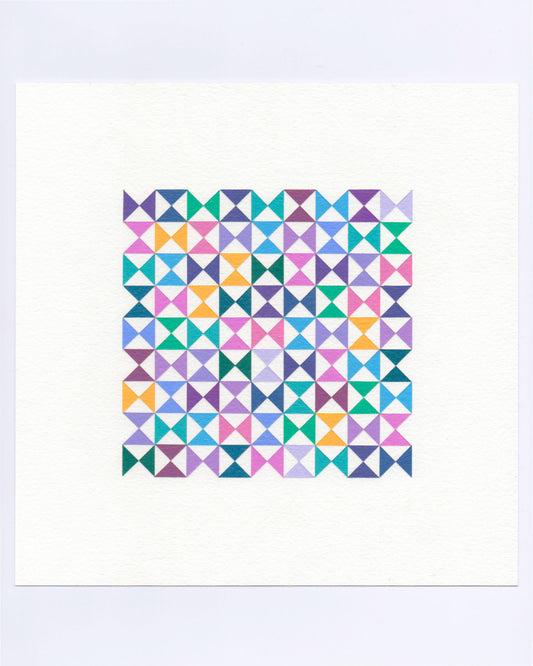 Bold, graphic multicoloured abstract painting with repeating geometric shapes, 15 October (107/365) by Victoria Mardon, 365: A Year in Colour series.
