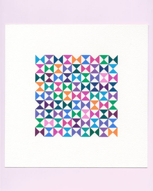 Bold, graphic multicoloured abstract painting with repeating geometric shapes, 16 August (047/365) by Victoria Mardon, 365: A Year in Colour series.