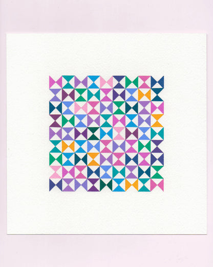 Bold, graphic multicoloured abstract painting with repeating geometric shapes, 16 July (016/365) by Victoria Mardon, 365: A Year in Colour series.