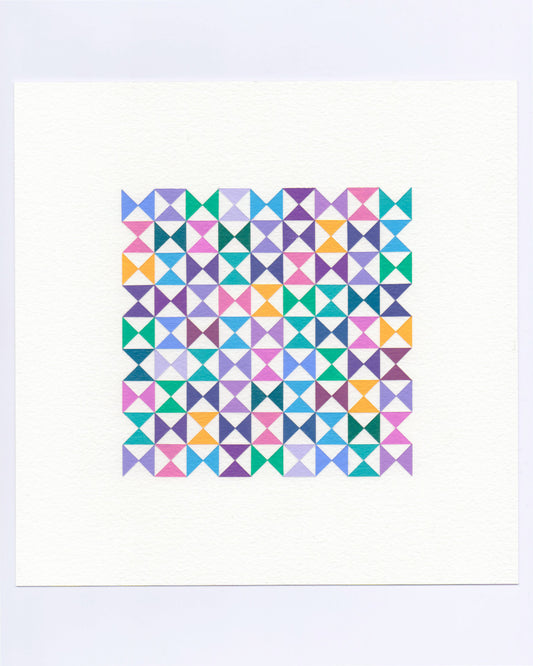Bold, graphic multicoloured abstract painting with repeating geometric shapes, 16 October (108/365) by Victoria Mardon, 365: A Year in Colour series.