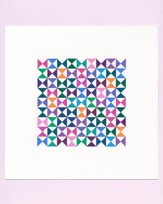 Bold, graphic multicoloured abstract painting with repeating geometric shapes, 17 August (048/365) by Victoria Mardon, 365: A Year in Colour series.