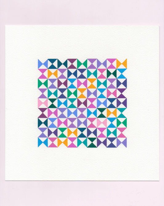 Bold, graphic multicoloured abstract painting with repeating geometric shapes, 17 July (017/365) by Victoria Mardon, 365: A Year in Colour series.