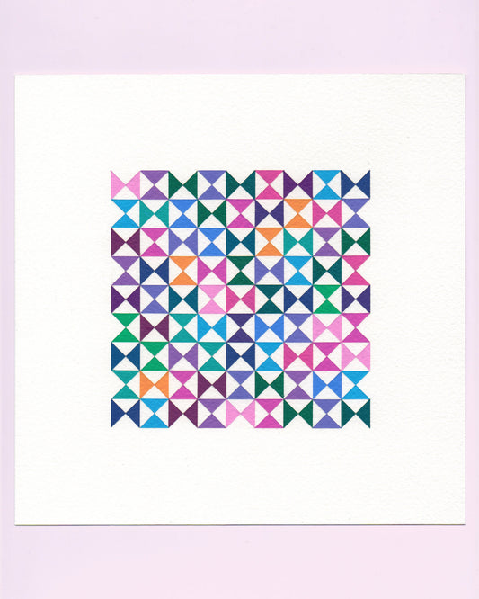 Bold, graphic multicoloured abstract painting with repeating geometric shapes, 18 August (049/365) by Victoria Mardon, 365: A Year in Colour series.