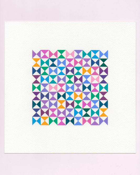 Bold, graphic multicoloured abstract painting with repeating geometric shapes, 18 July (018/365) by Victoria Mardon, 365: A Year in Colour series.