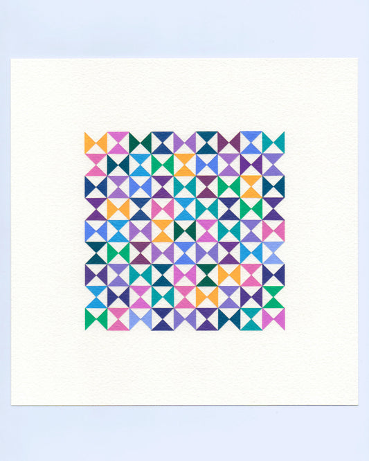 Bold, graphic multicoloured abstract painting with repeating geometric shapes, 18 November (141/365) by Victoria Mardon, 365: A Year in Colour series.