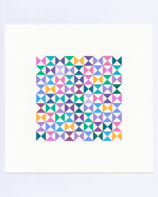 Bold, graphic multicoloured abstract painting with repeating geometric shapes, 18 October (110/365) by Victoria Mardon, 365: A Year in Colour series.
