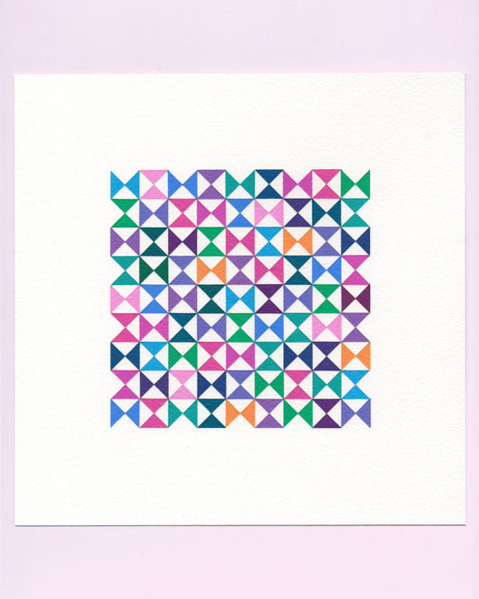 Bold, graphic multicoloured abstract painting with repeating geometric shapes, 19 August (050/365) by Victoria Mardon, 365: A Year in Colour series.