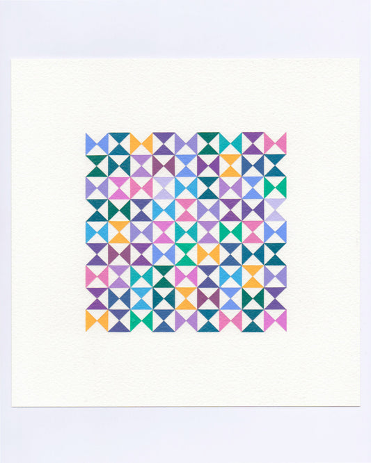 Bold, graphic multicoloured abstract painting with repeating geometric shapes, 19 October (111/365) by Victoria Mardon, 365: A Year in Colour series.