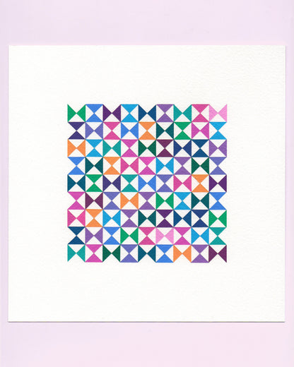 Bold, graphic multicoloured abstract painting with repeating geometric shapes, 20 August (051/365) by Victoria Mardon, 365: A Year in Colour series.