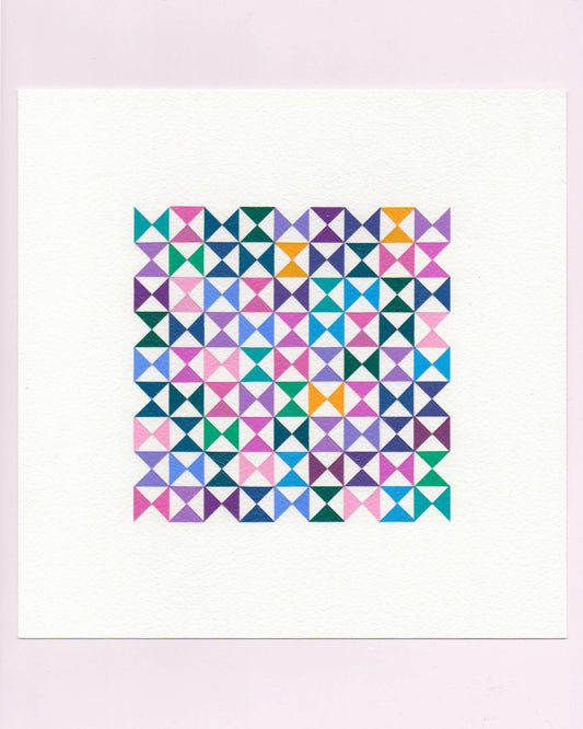 Bold, graphic multicoloured abstract painting with repeating geometric shapes, 20 July (020/365) by Victoria Mardon, 365: A Year in Colour series.