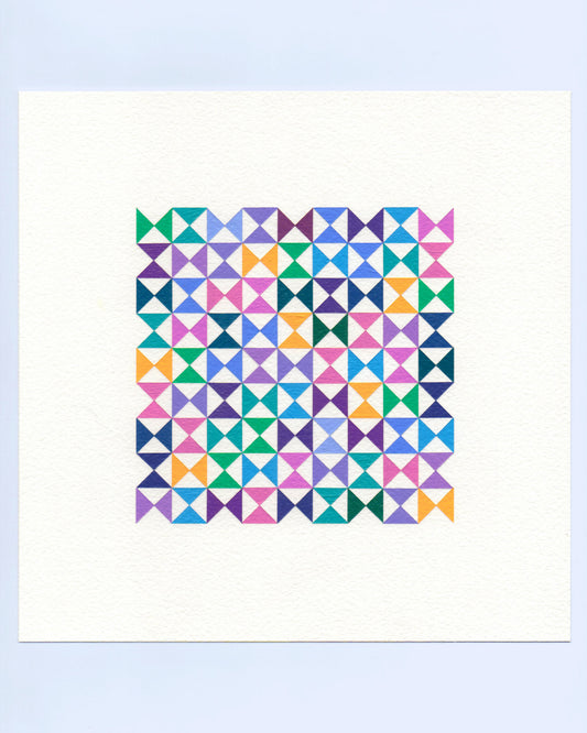 Bold, graphic multicoloured abstract painting with repeating geometric shapes, 20 November (143/365) by Victoria Mardon, 365: A Year in Colour series.