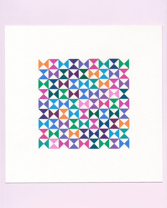 Bold, graphic multicoloured abstract painting with repeating geometric shapes, 21 August (052/365) by Victoria Mardon, 365: A Year in Colour series.