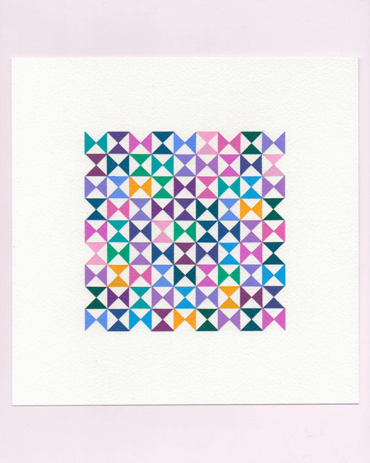 Bold, graphic multicoloured abstract painting with repeating geometric shapes, 21 July (021/365) by Victoria Mardon, 365: A Year in Colour series.