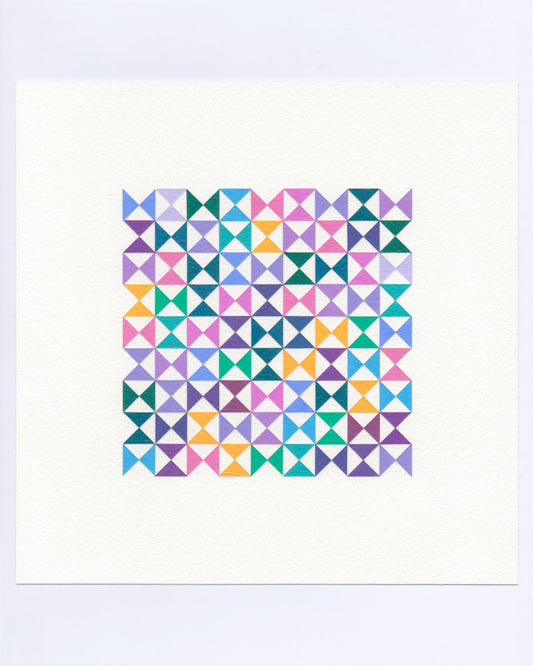 Bold, graphic multicoloured abstract painting with repeating geometric shapes, 21 October (113/365) by Victoria Mardon, 365: A Year in Colour series.