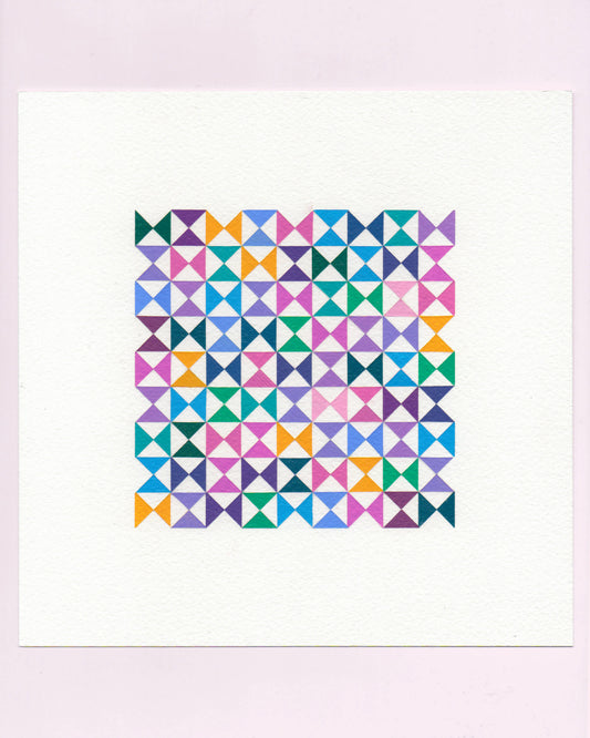 Bold, graphic multicoloured abstract painting with repeating geometric shapes, 22 July (022/365) by Victoria Mardon, 365: A Year in Colour series.