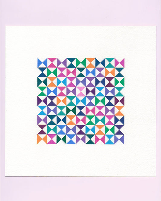 Bold, graphic multicoloured abstract painting with repeating geometric shapes, 23 August (054/365) by Victoria Mardon, 365: A Year in Colour series.
