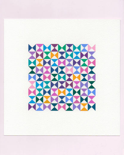 Bold, graphic multicoloured abstract painting with repeating geometric shapes, 23 July (023/365) by Victoria Mardon, 365: A Year in Colour series.
