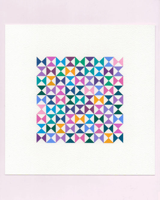 Bold, graphic multicoloured abstract painting with repeating geometric shapes, 23 July (023/365) by Victoria Mardon, 365: A Year in Colour series.