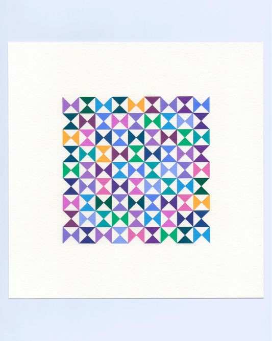 Bold, graphic multicoloured abstract painting with repeating geometric shapes, 23 November (146/365) by Victoria Mardon, 365: A Year in Colour series.