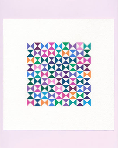 Bold, graphic multicoloured abstract painting with repeating geometric shapes, 24 August (055/365) by Victoria Mardon, 365: A Year in Colour series.