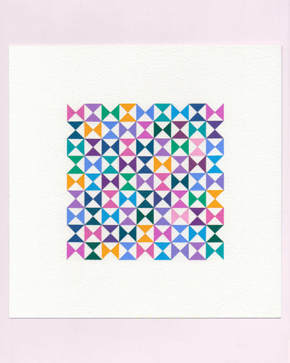 Bold, graphic multicoloured abstract painting with repeating geometric shapes, 24 July (024/365) by Victoria Mardon, 365: A Year in Colour series.