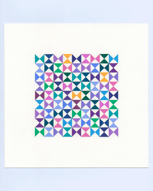 Bold, graphic multicoloured abstract painting with repeating geometric shapes, 24 November (147/365) by Victoria Mardon, 365: A Year in Colour series.