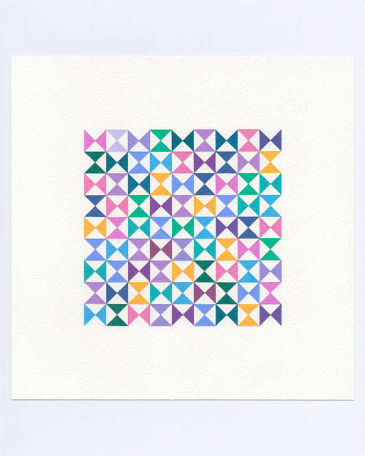 Bold, graphic multicoloured abstract painting with repeating geometric shapes, 24 October (116/365) by Victoria Mardon, 365: A Year in Colour series.