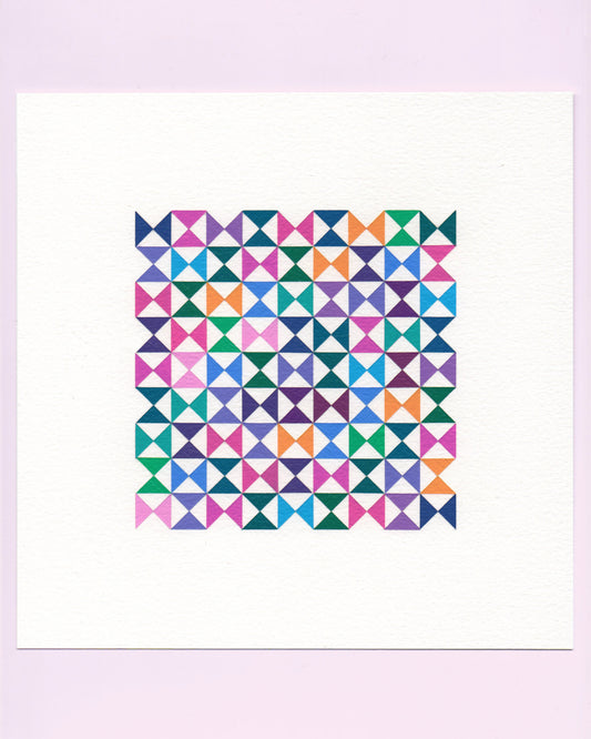Bold, graphic multicoloured abstract painting with repeating geometric shapes, 25 August (056/365) by Victoria Mardon, 365: A Year in Colour series.