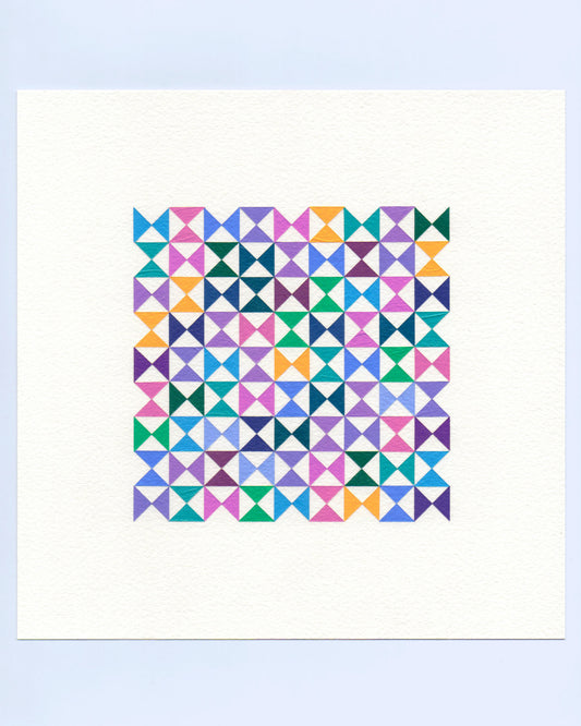 Bold, graphic multicoloured abstract painting with repeating geometric shapes, 25 November (148/365) by Victoria Mardon, 365: A Year in Colour series.