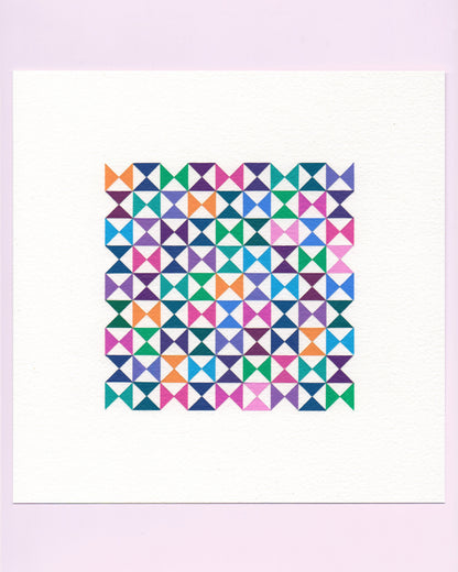 Bold, graphic multicoloured abstract painting with repeating geometric shapes, 26 August (057/365) by Victoria Mardon, 365: A Year in Colour series.