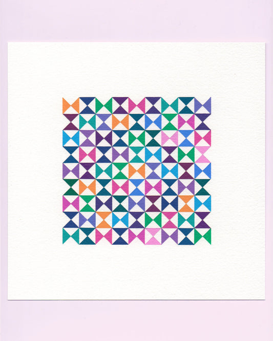 Bold, graphic multicoloured abstract painting with repeating geometric shapes, 26 August (057/365) by Victoria Mardon, 365: A Year in Colour series.