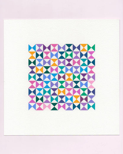 Bold, graphic multicoloured abstract painting with repeating geometric shapes, 26 July (026/365) by Victoria Mardon, 365: A Year in Colour series.