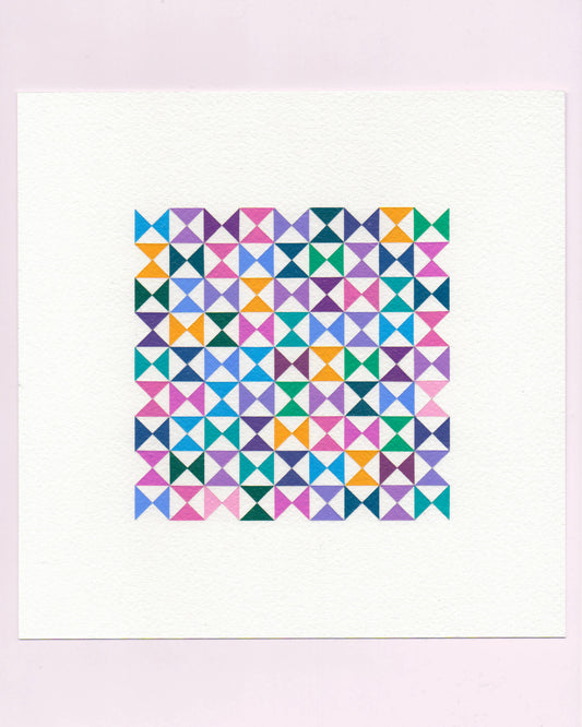 Bold, graphic multicoloured abstract painting with repeating geometric shapes, 26 July (026/365) by Victoria Mardon, 365: A Year in Colour series.