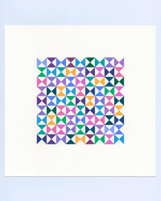 Bold, graphic multicoloured abstract painting with repeating geometric shapes, 26 November (149/365) by Victoria Mardon, 365: A Year in Colour series.